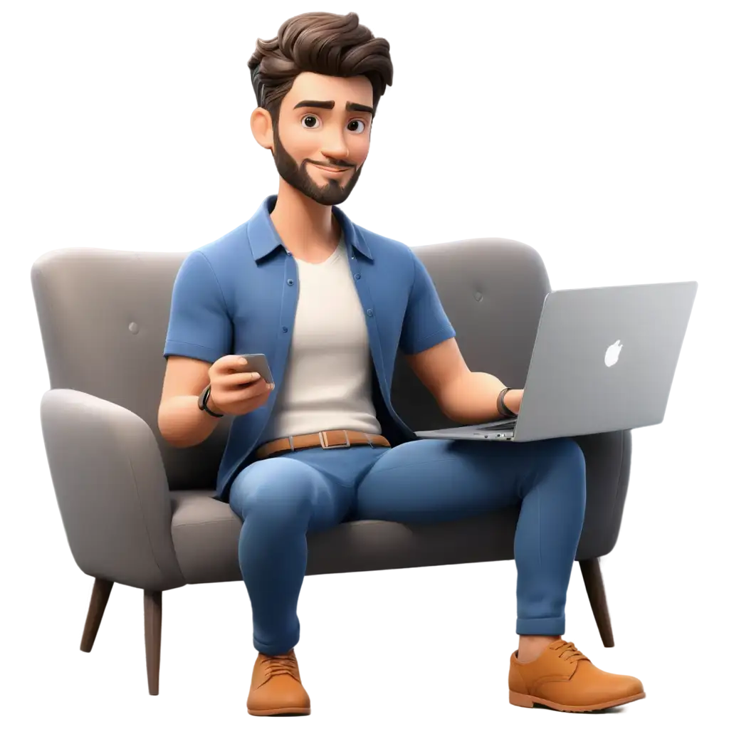 Handsome-Man-with-Laptop-on-Sofa-3D-PNG-Image-with-ECommerce-Website-Background