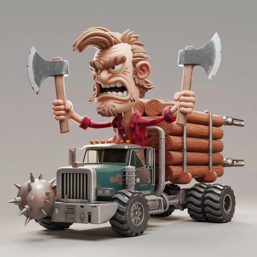 Claymation Style Video Game Character Wild Lumberjack Death Machine