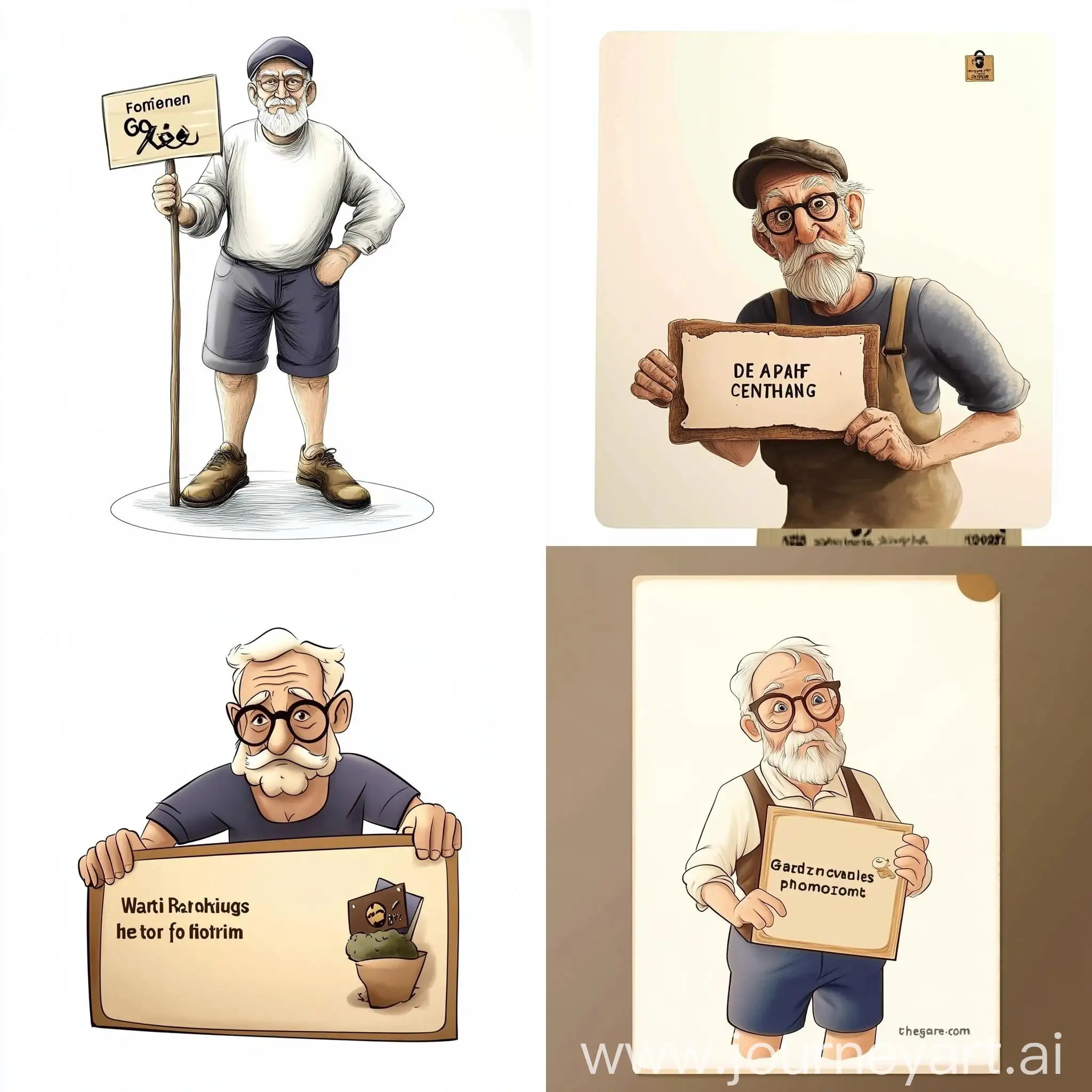 Grandfather-Holding-Sign-Isolated-Illustration