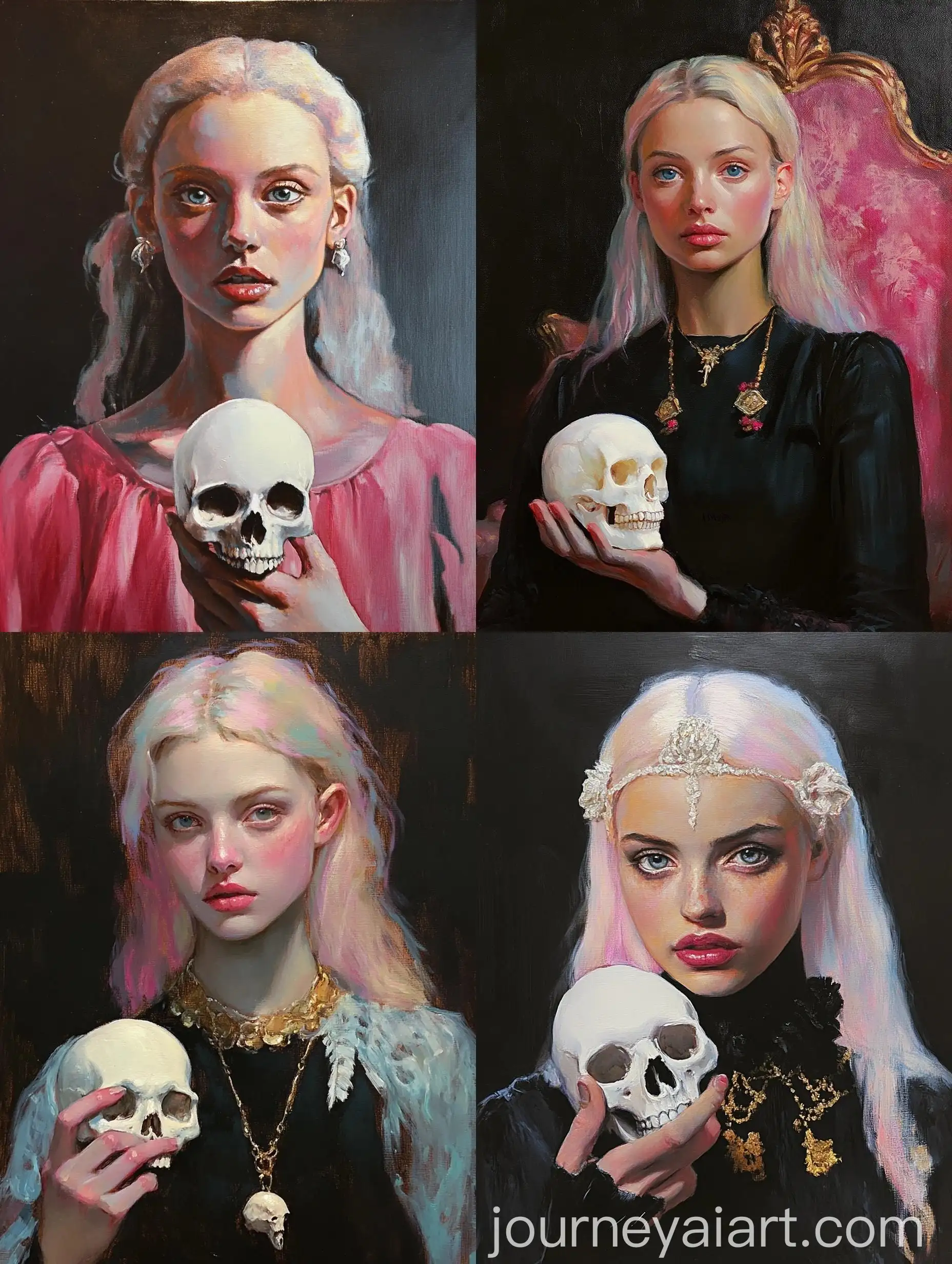 Portrait-of-Woman-Holding-Bright-White-Skull-in-Hand