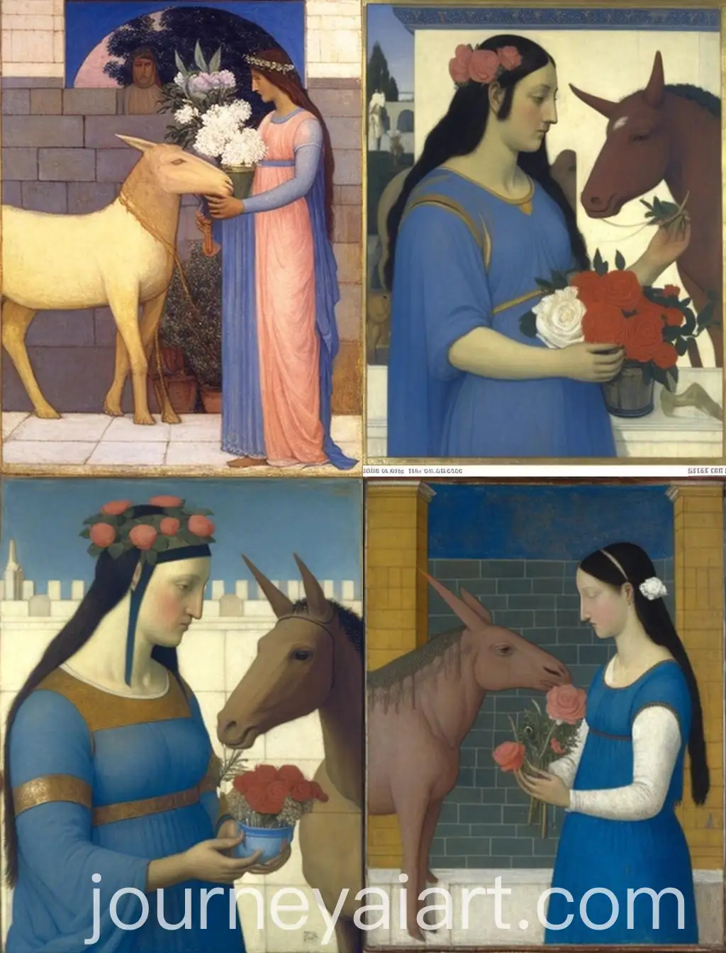 Goddess-Isis-Feeding-a-Rose-to-a-Donkey-in-Puvis-de-Chavannes-Style