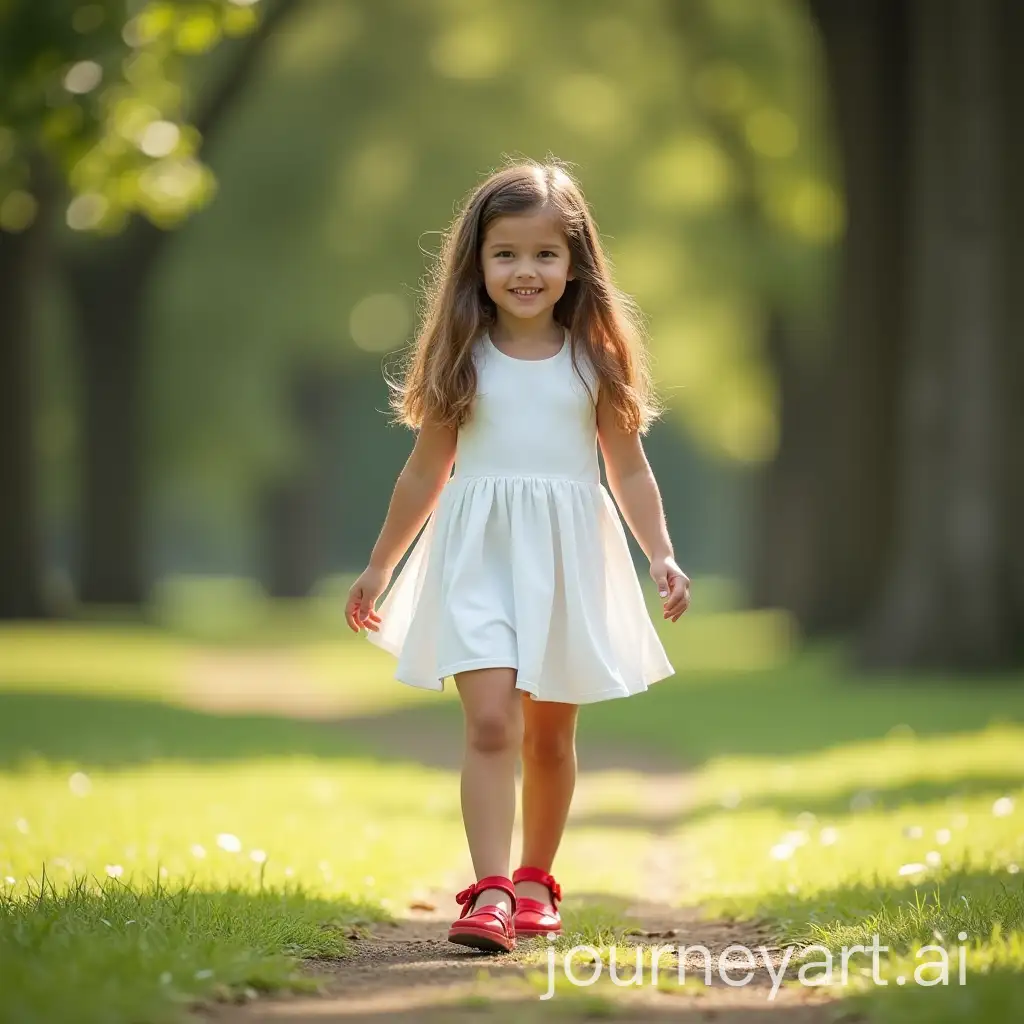 Girl-in-White-Dress-and-Red-Shoes-Walking-Through-a-Park