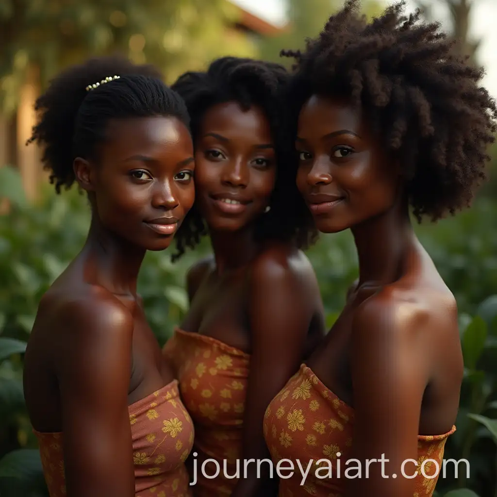 Three-African-Girls-in-Soft-Morning-Light-in-a-Garden