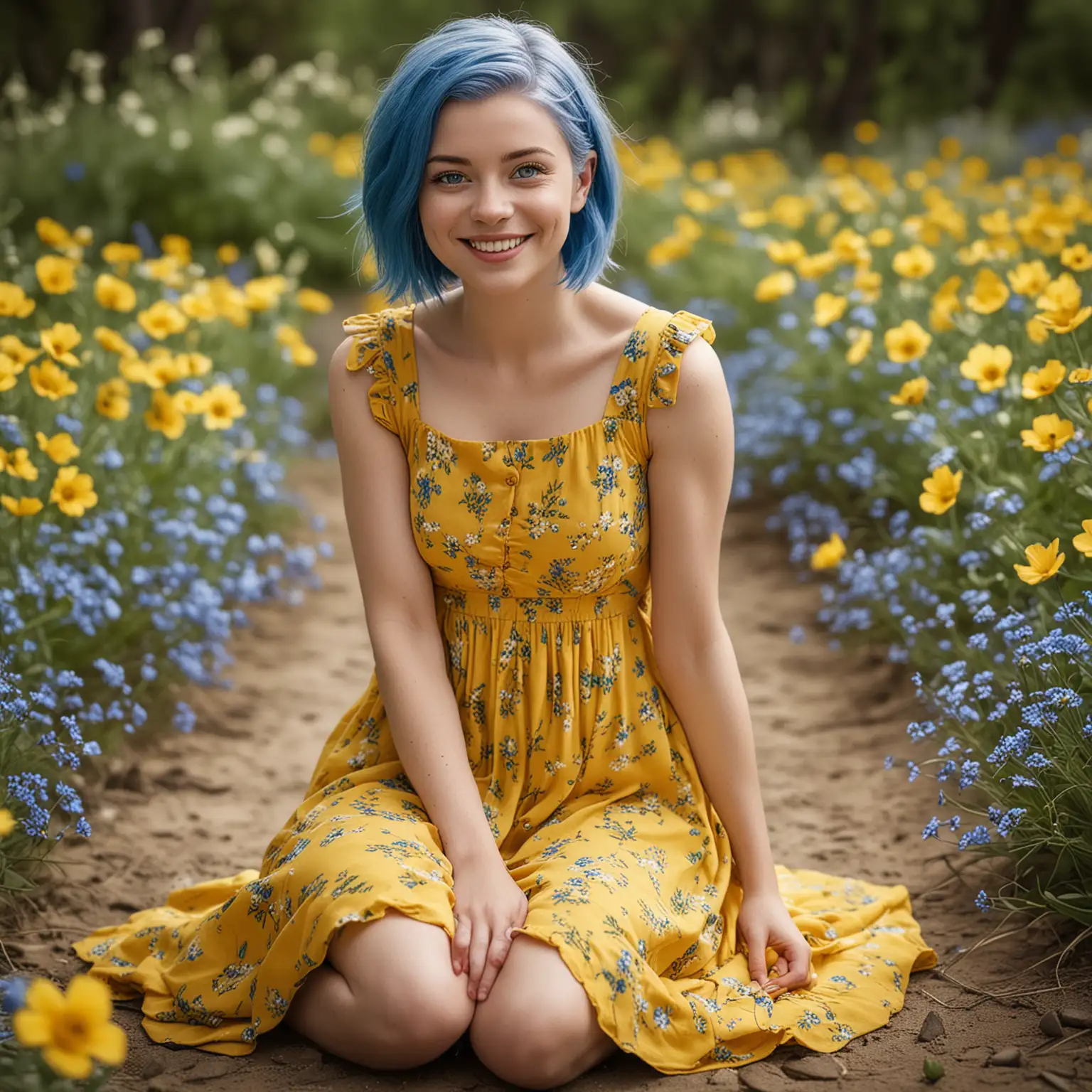 Young-Girl-with-Blue-Hair-and-Yellow-Dress-in-Ethereal-Blue-Aura