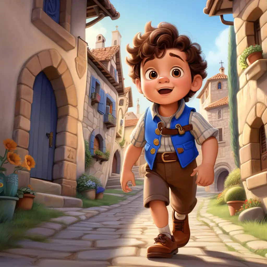 Young Prince Running to PixarStyled Mediterranean Village