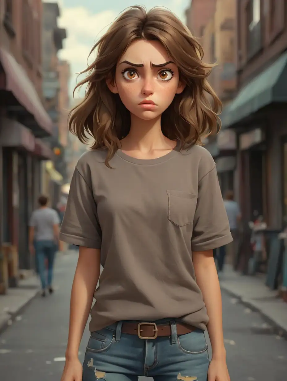 Skeptical-Girl-with-Brown-Hair-and-Eyes-Morning-Street-Scene