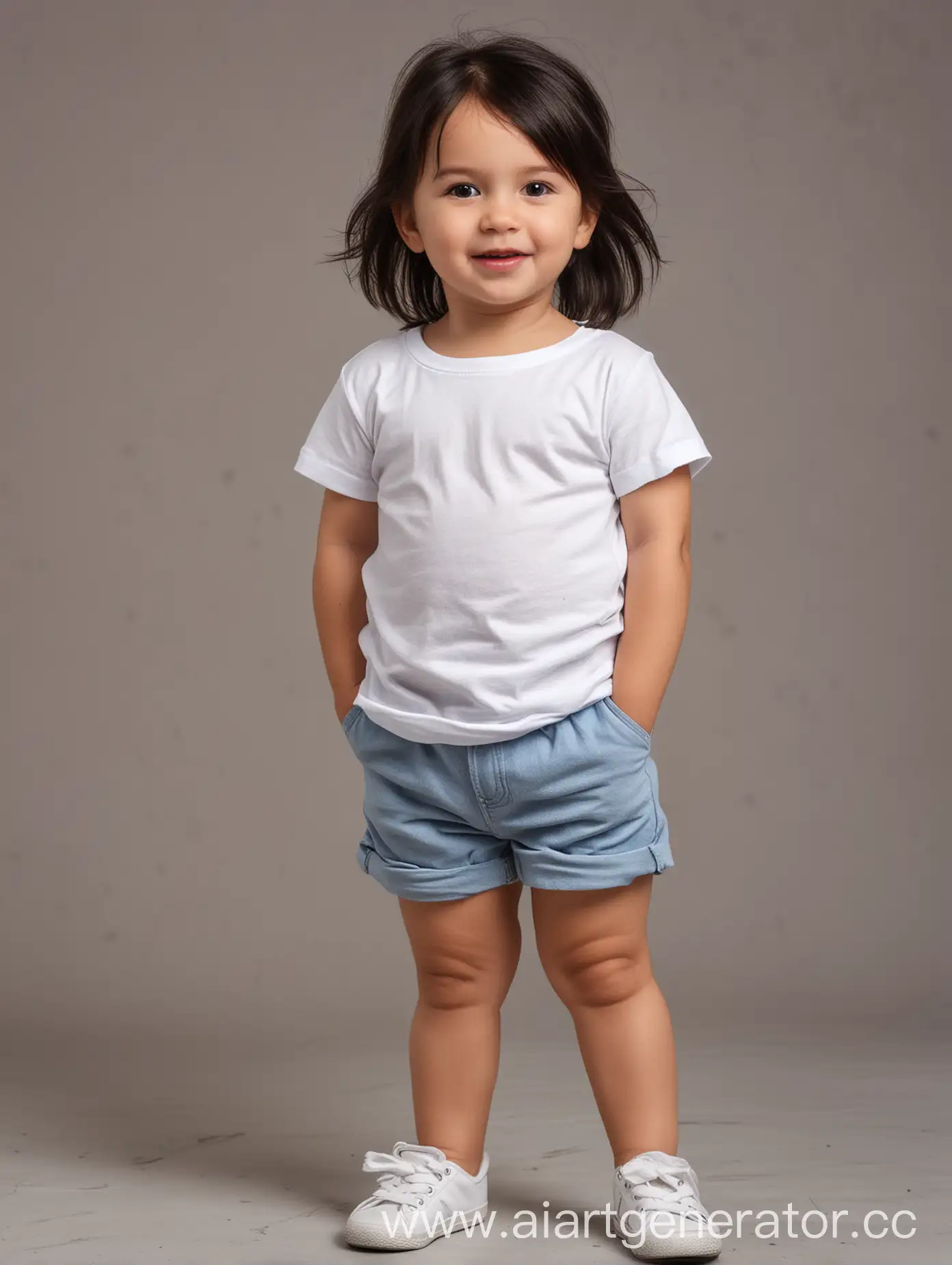 TwoYearOld-Girl-in-White-TShirt-and-Shorts-with-Dark-Hair