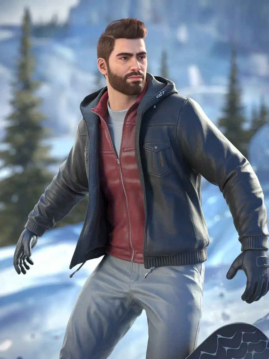 Handsome-Bearded-Man-Snowboarding-in-a-Realistic-3D-Winter-Scene