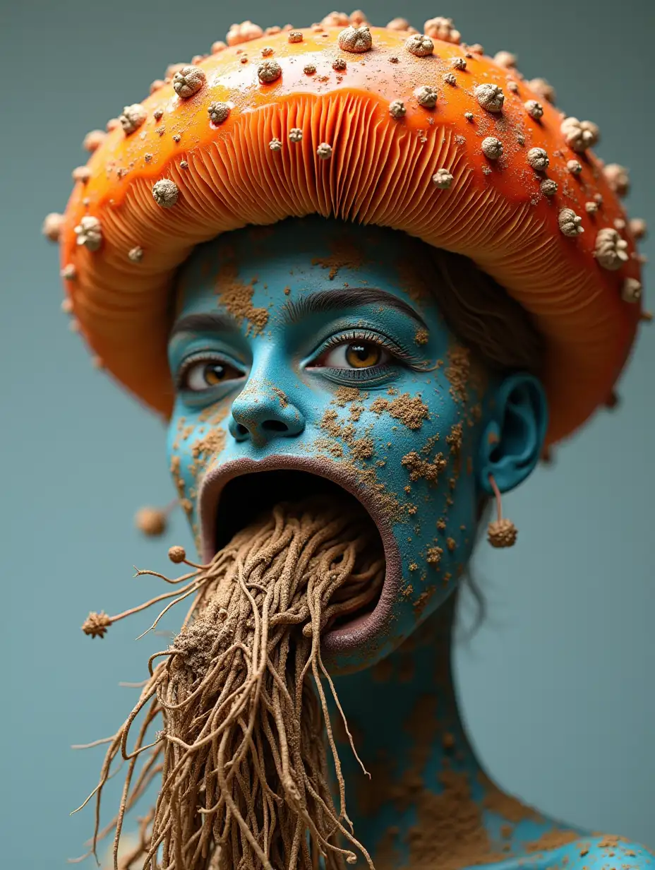 Face with colorful  mushroom in mouth roots full body representation