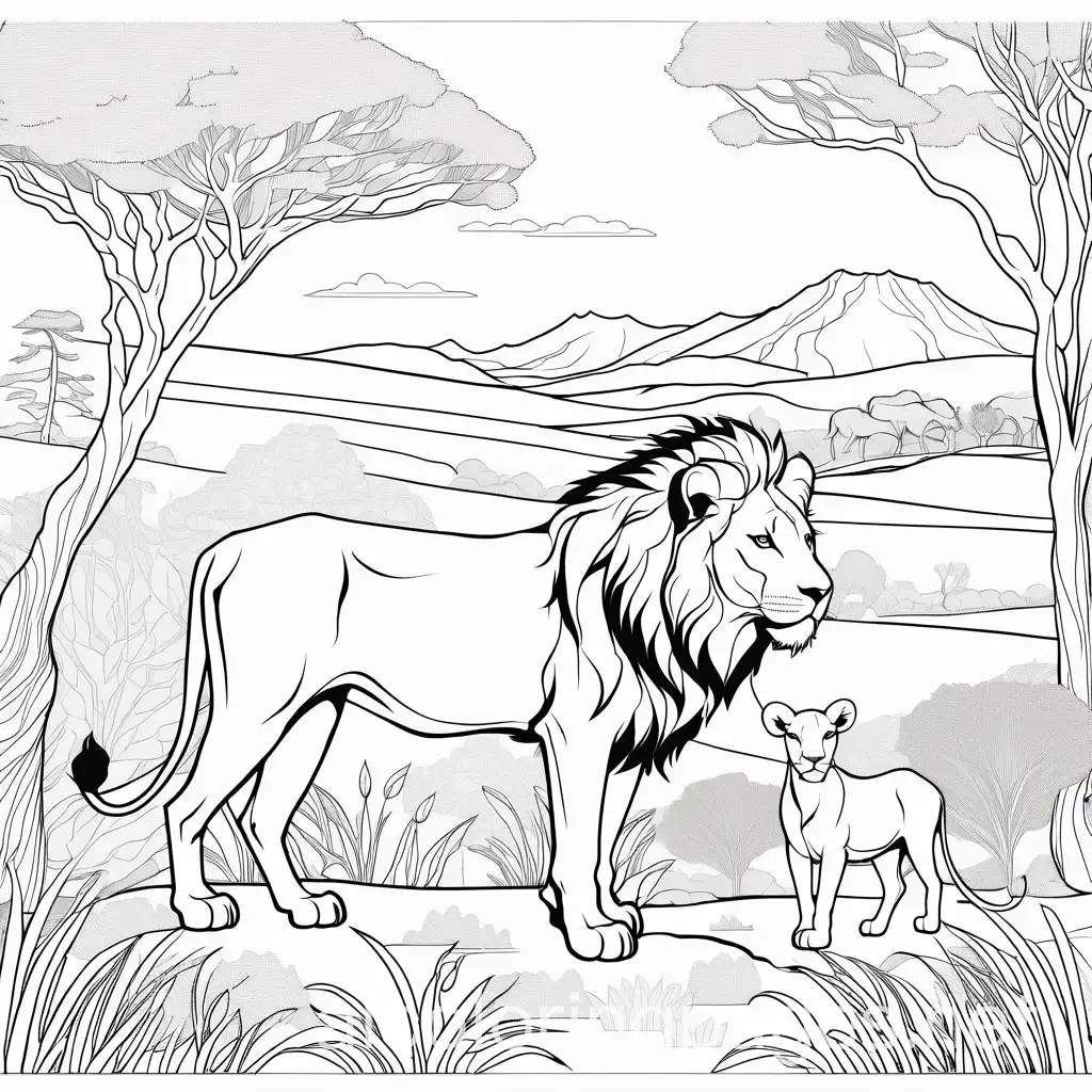 Lion-and-Lioness-in-the-Savannah-A-Coloring-Page-for-Kids