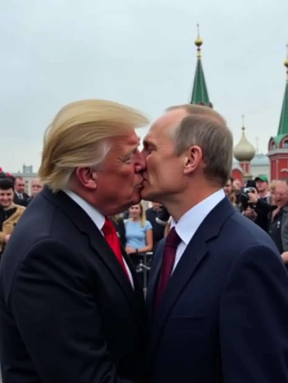 Donald Trump kisses Putin on Red Square