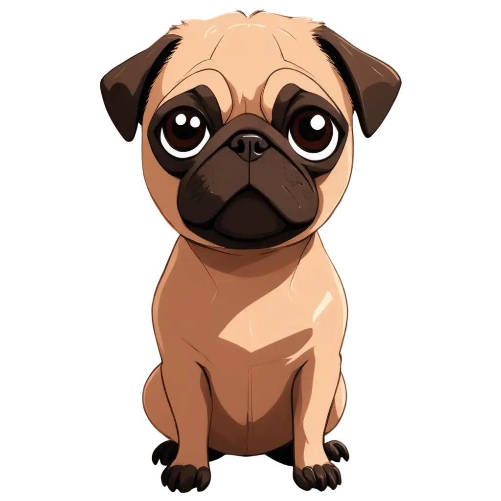 brown pug dog in anime style