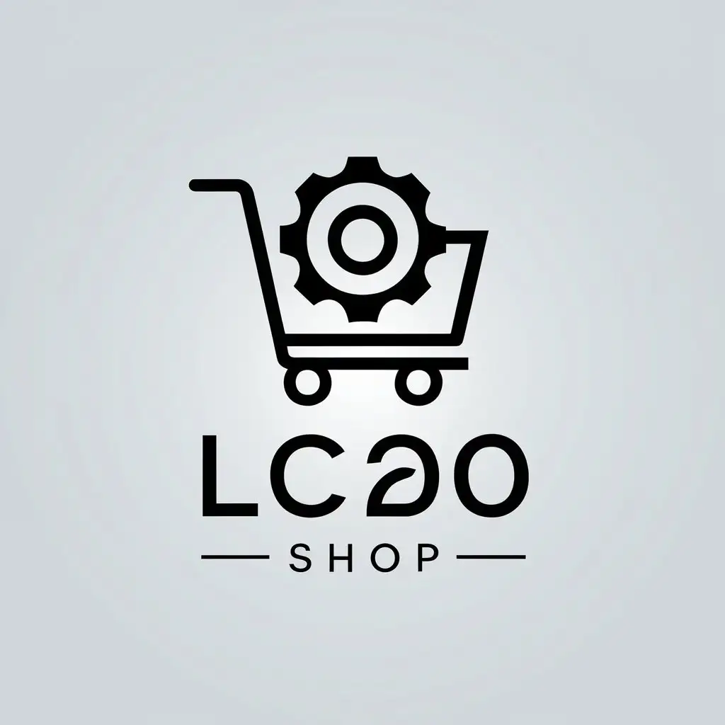 a vector logo design,with the text "LC200 SHOP", main symbol:Cart with Cog, Autoshop,Minimalistic,be used in Automotive industry,clear background