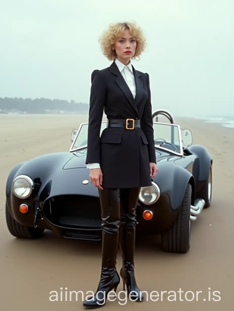 Japanese-Model-in-Formal-Orchestra-Tuxedo-with-AC-Cobra-on-Deserted-Beach