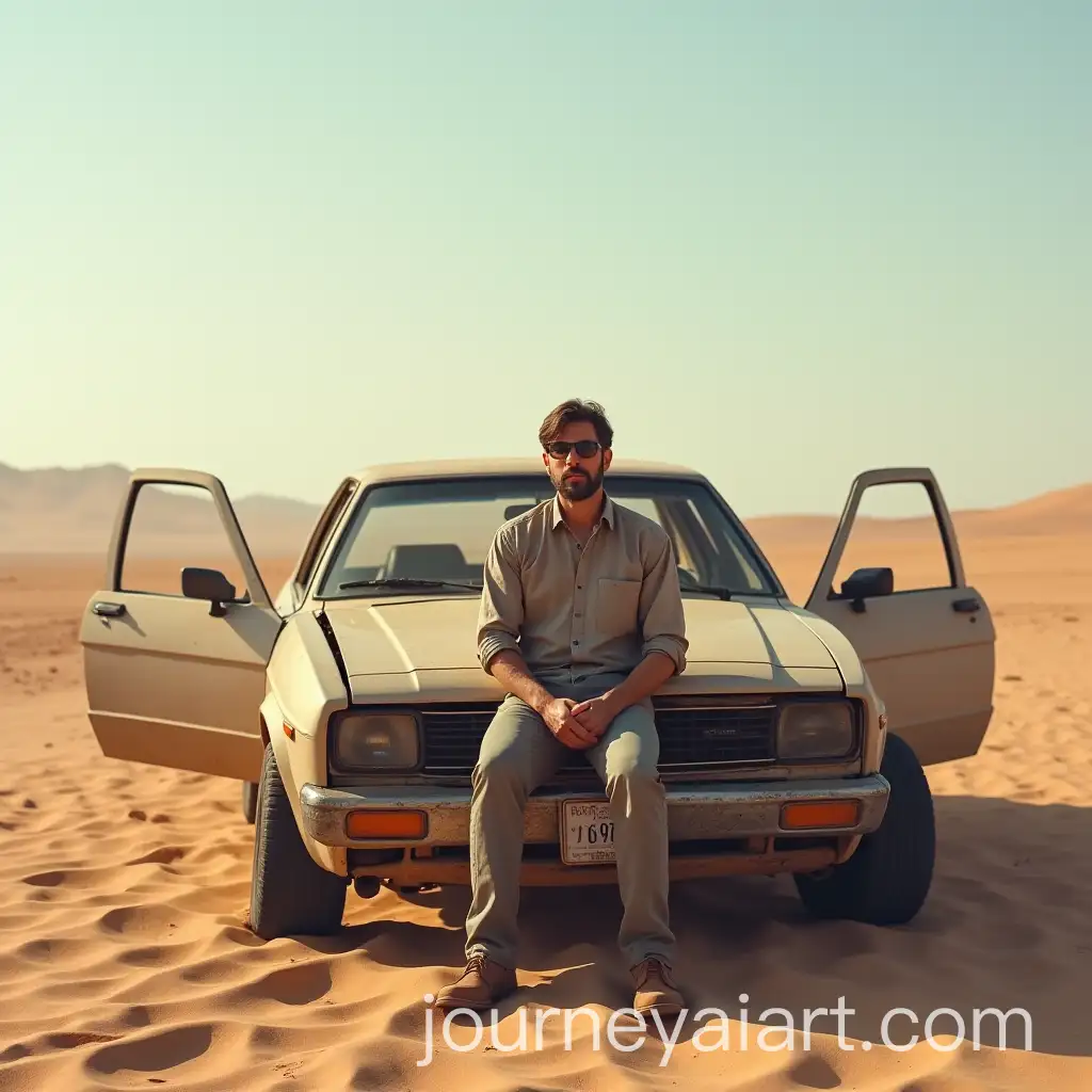 Man-Stranded-in-the-Desert-with-Broken-Down-Car