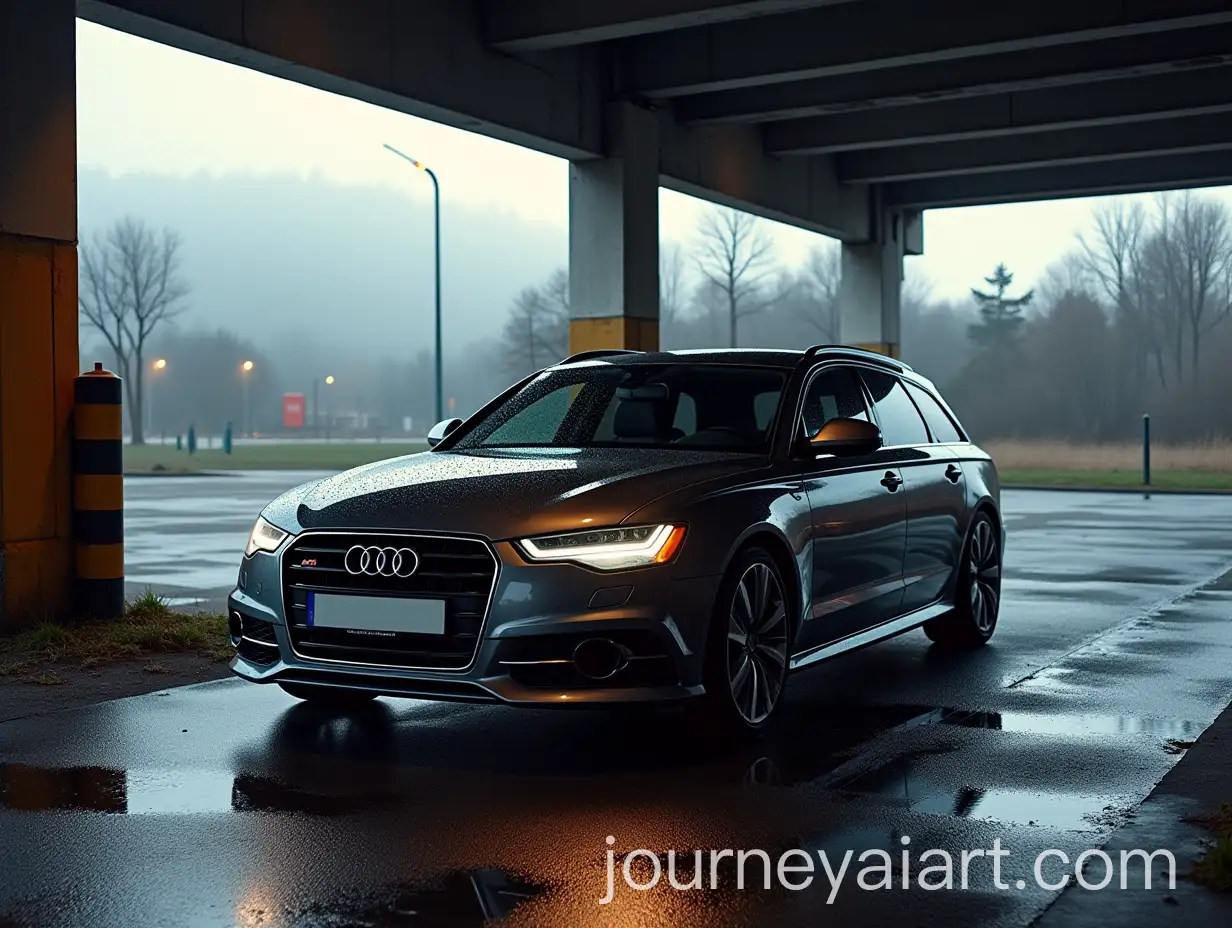 Audi-A6-Avant-Entering-an-Empty-American-Gas-Station-at-Dawn