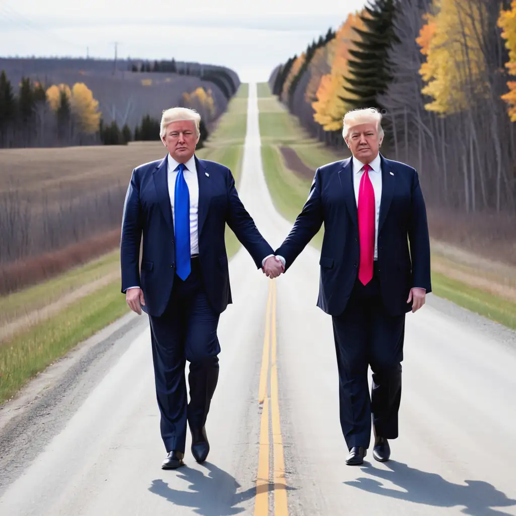 Donald-Trump-and-Pierre-Poilievre-Walking-HandinHand-Down-a-Country-Road