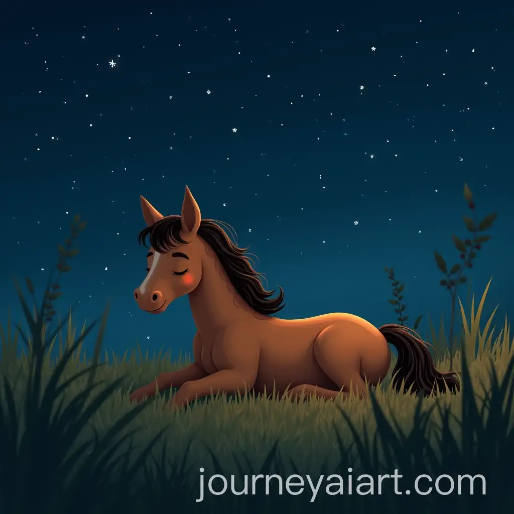 Foal-Lying-in-TallAI-Image-Prompt-Expansion-Grass-Gazing-at-the-Stars-at-Dusk
