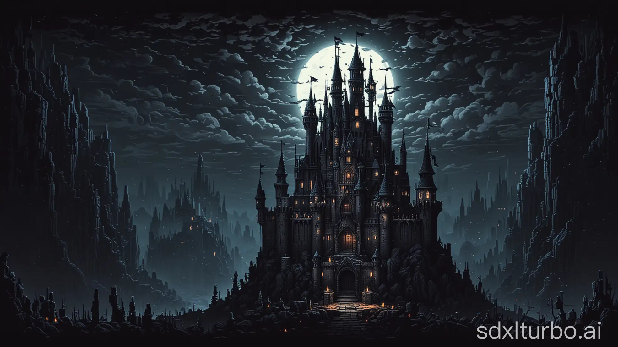 Pixel-Art-Dark-Castle-with-Mystical-Atmosphere