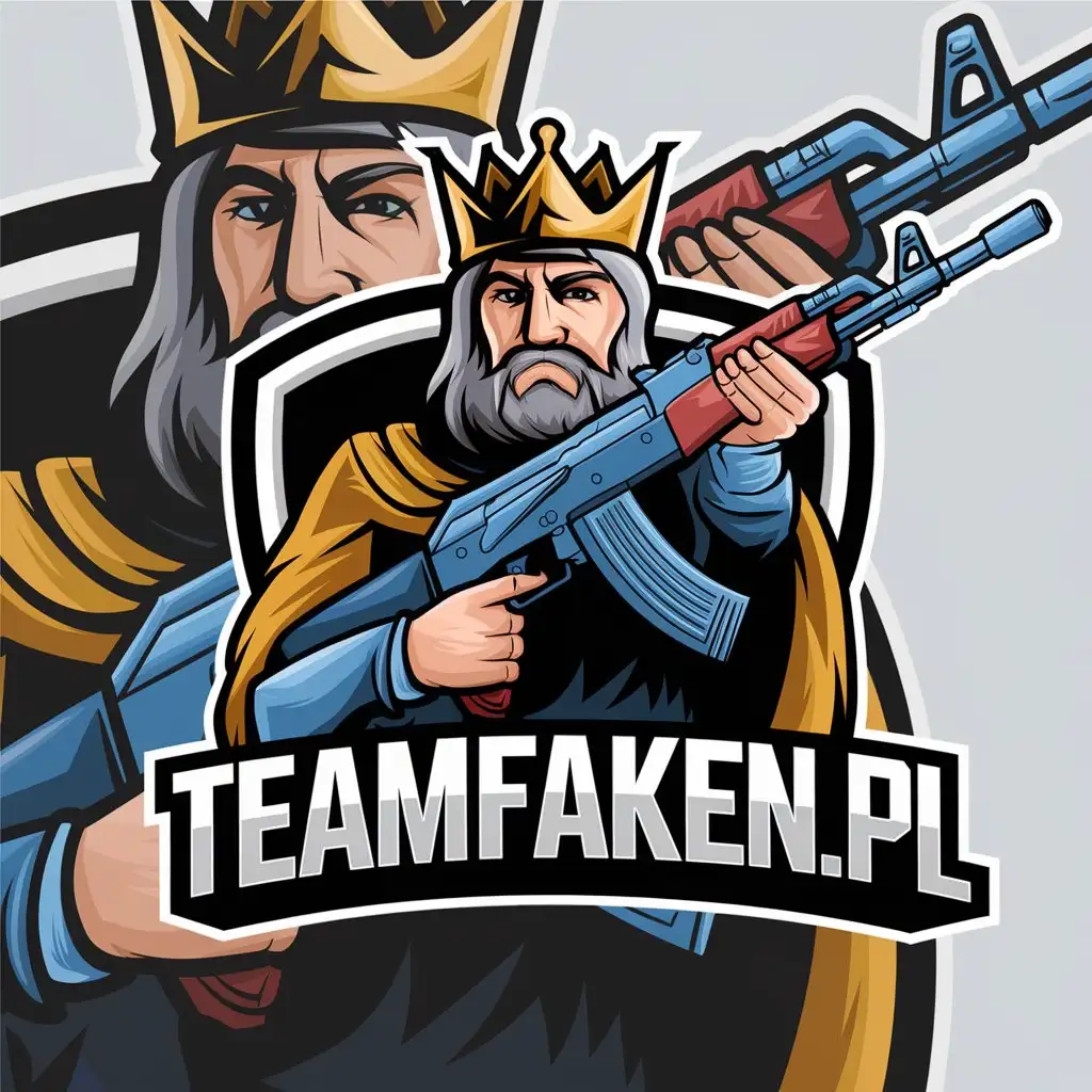 LOGO Design for TEAMFAKENPL King with AK47 Crown and Gold Text Theme