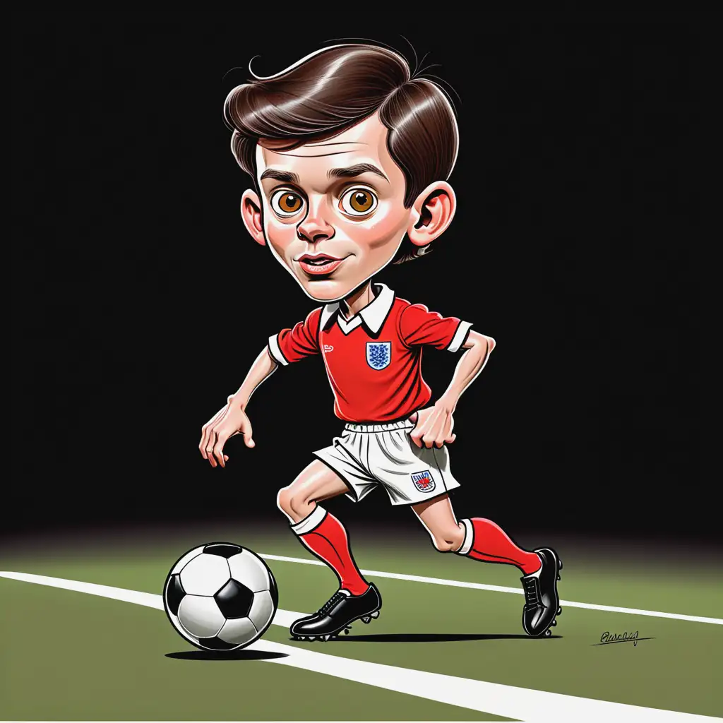 Cartoon Character of Young Brunette English Footballer in Red Kit