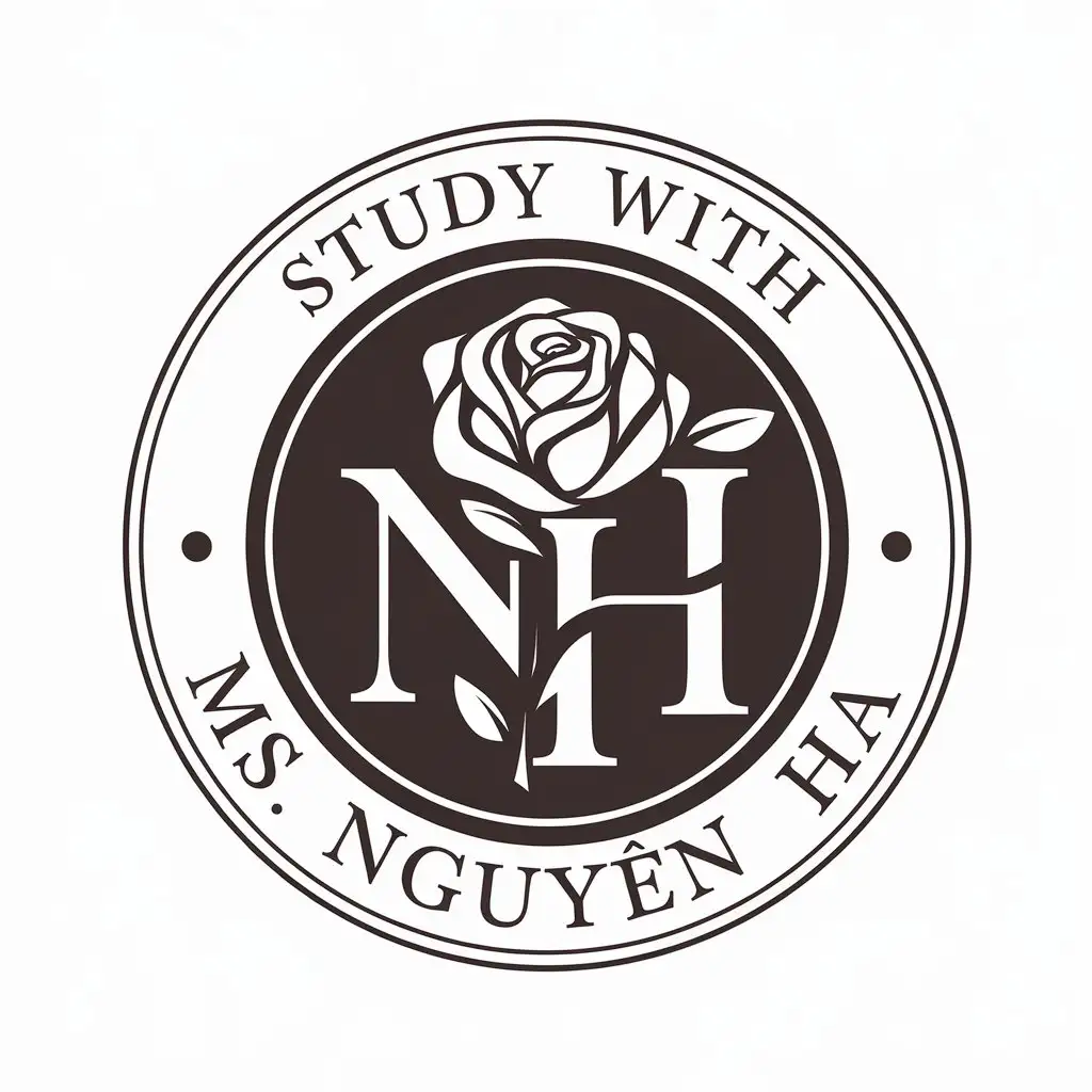 a vector logo design,with the text "Study with Ms. Nguyen Ha", main symbol:circular logo with white rose inside and the words NH,complex,be used in Education industry,clear background