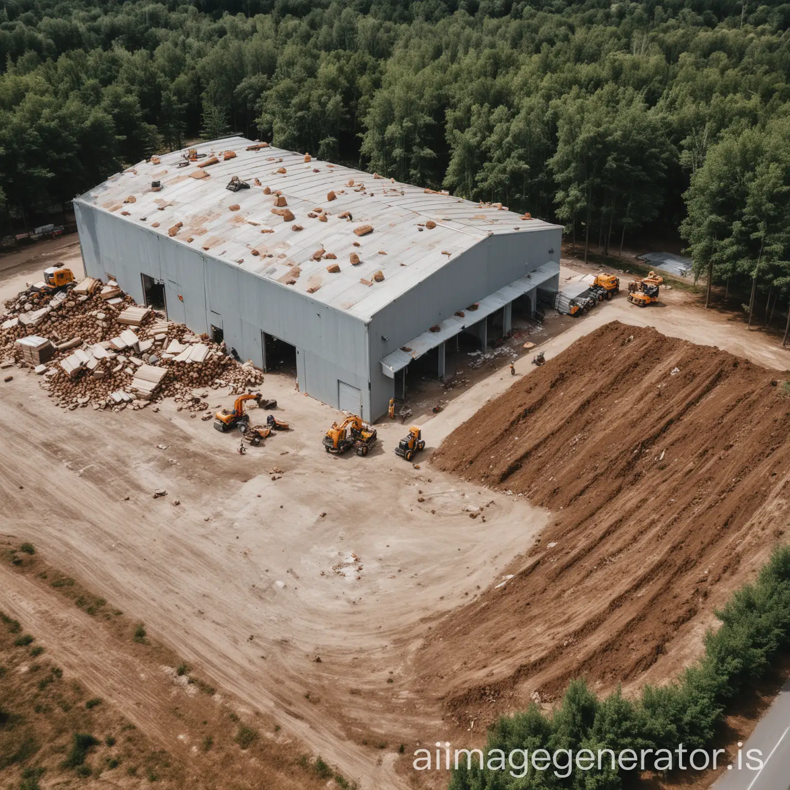 Warehouse-Under-Construction-with-Tree-Clearing-Outside