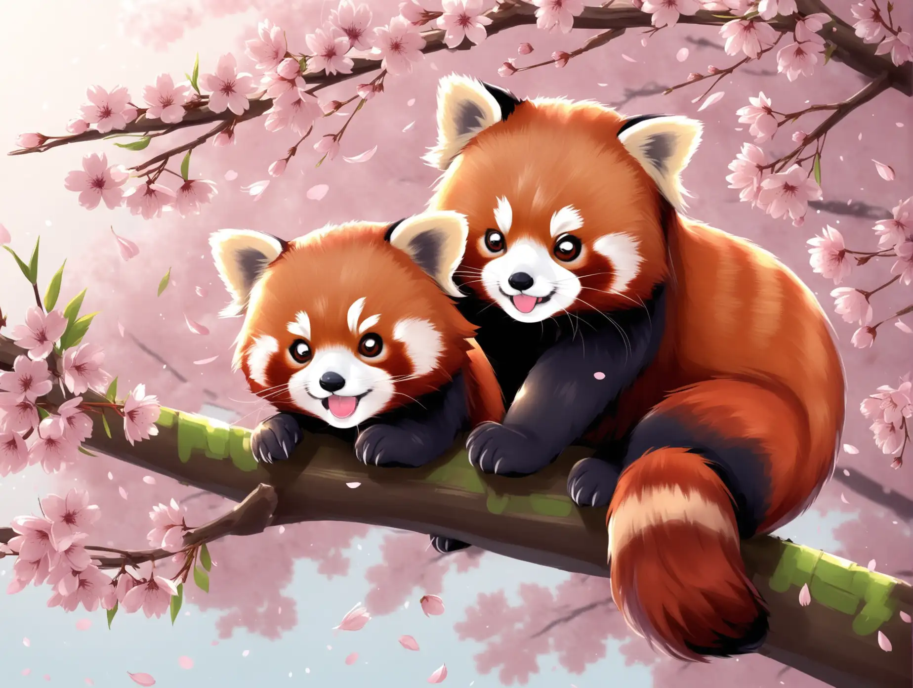 Cute-Red-Panda-Amid-Cherry-Blossoms-in-Spring