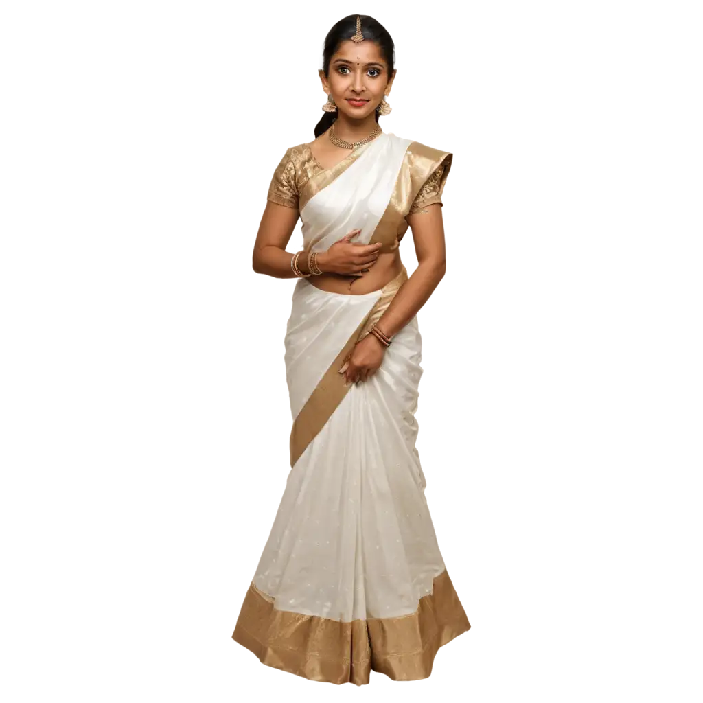 South-Indian-Wedding-PNG-Image-Bride-in-Saree-with-White-Vestie-and-Shirt