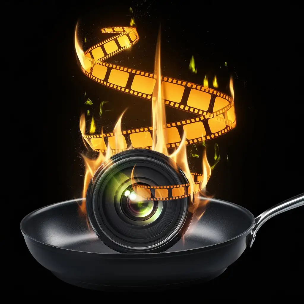 Frying-Pan-with-Glowing-Camera-Lens-and-Spiraling-Flames