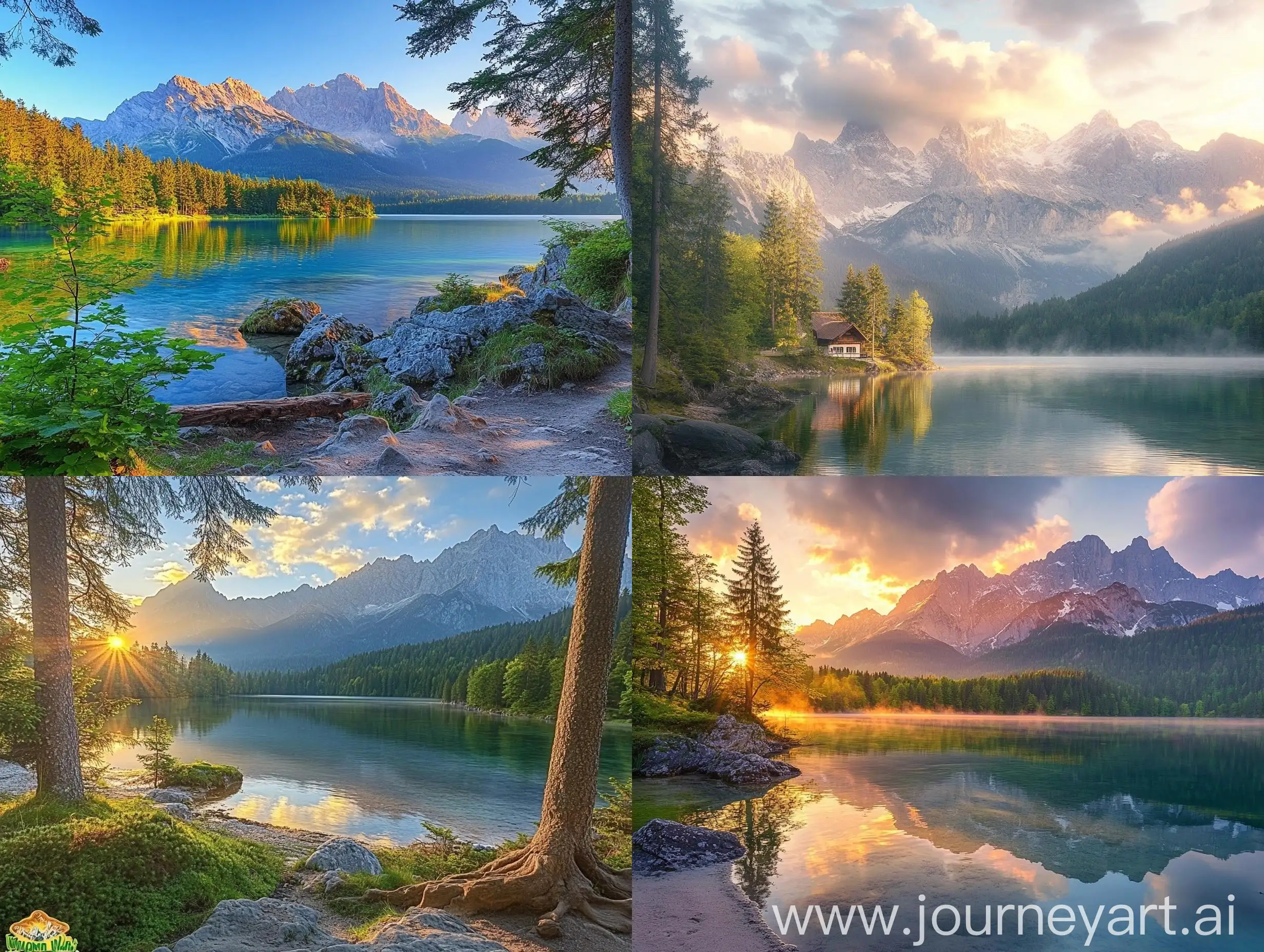 Serene-Summer-Sunrise-over-Eibsee-Lake-and-Zugspitze-Mountains