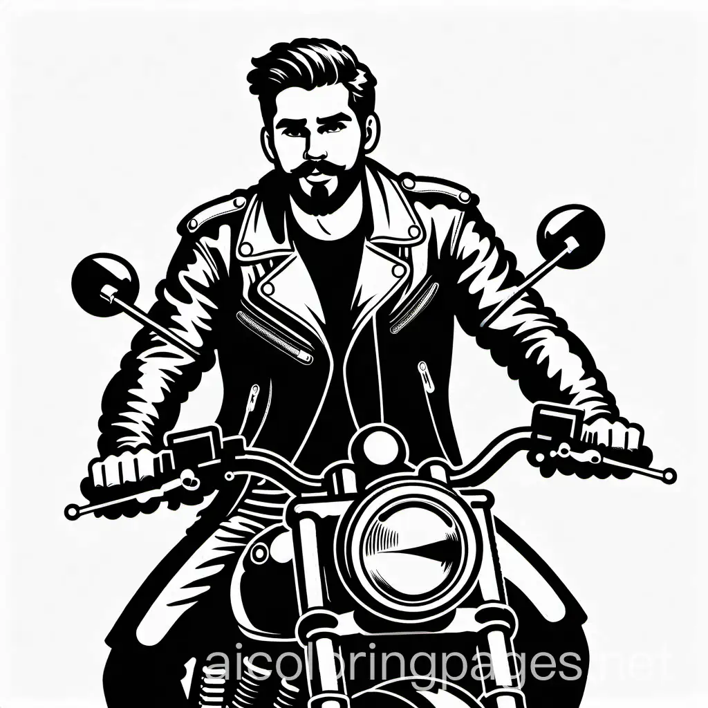 Stylish-Biker-with-Leather-Jacket-on-a-Motorbike-Coloring-Page