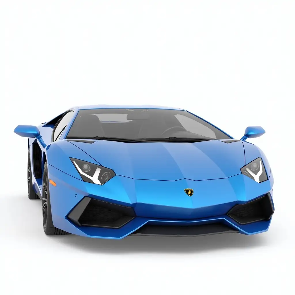 Cool blue Lamborghini 3d, inscription above it 'SKLAD ASTAHOVA', bulky blue metallic, white background