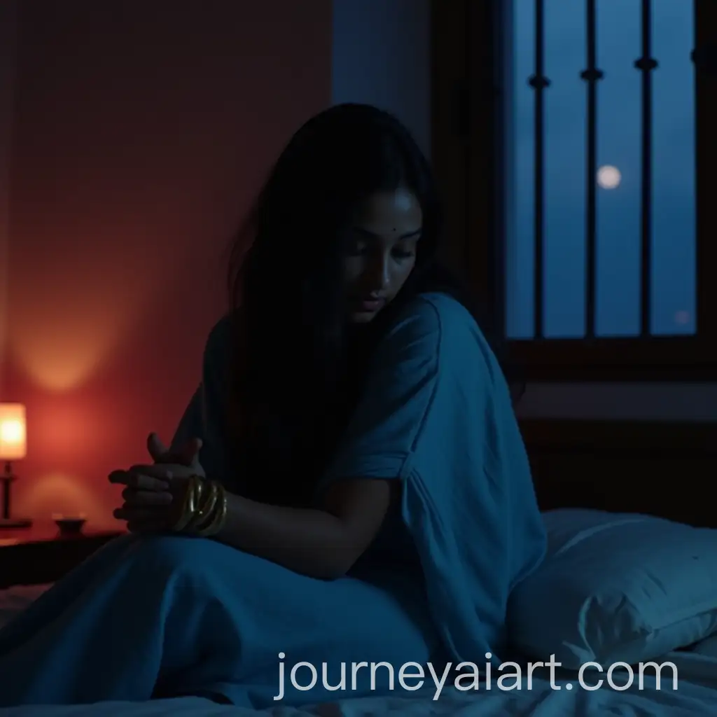 Young-Indian-Woman-Contemplating-at-Night-in-Soft-Red-and-MoonAI-Art-Prompt-Expansionlit-Glow