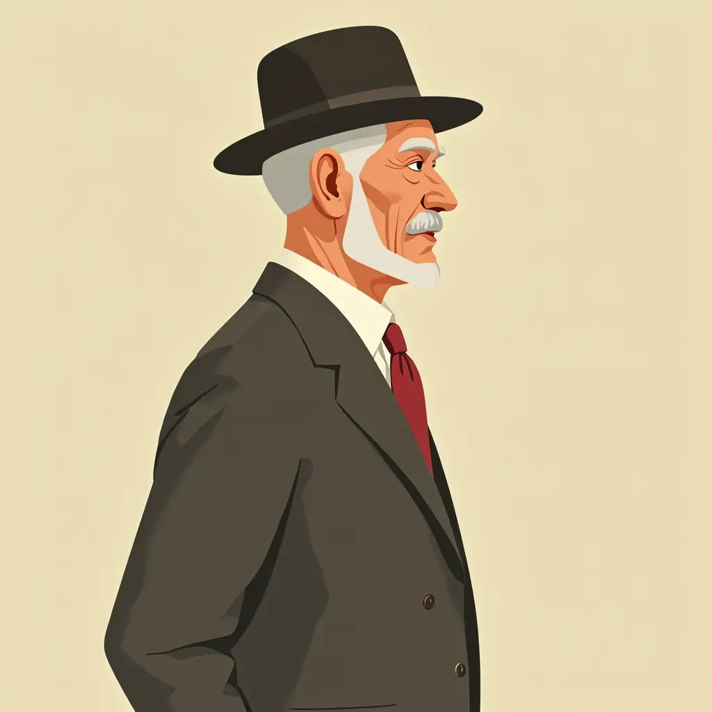 Old-Man-in-Prohibition-Era-Suit-with-Hat-2D-Side-View-Vector-Art