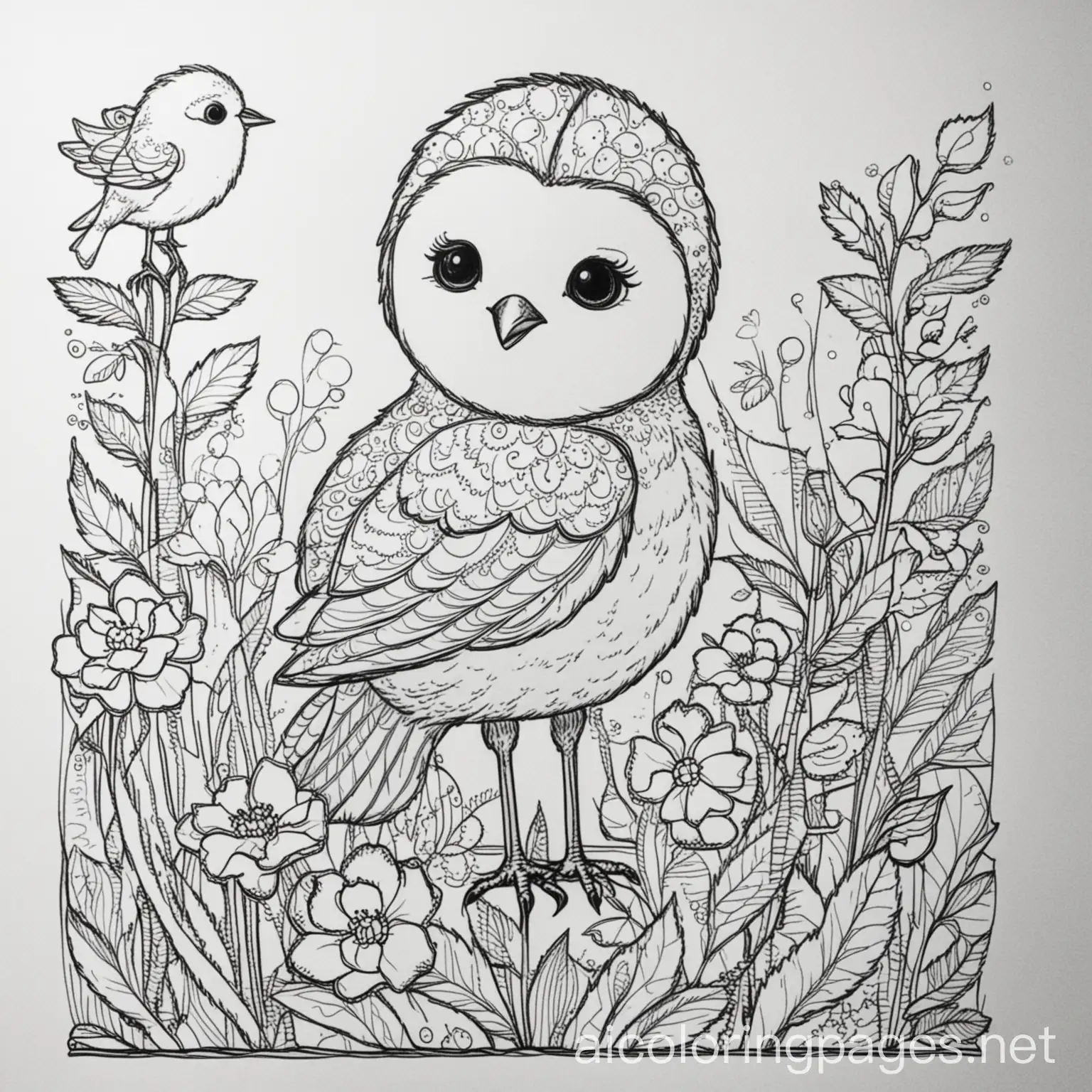 Child-Holding-Flowers-in-Simple-Black-and-White-Line-Art-Coloring-Page