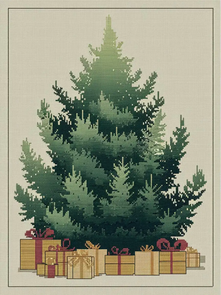 Cross Stitch of a Shaded Solid Christmas Tree