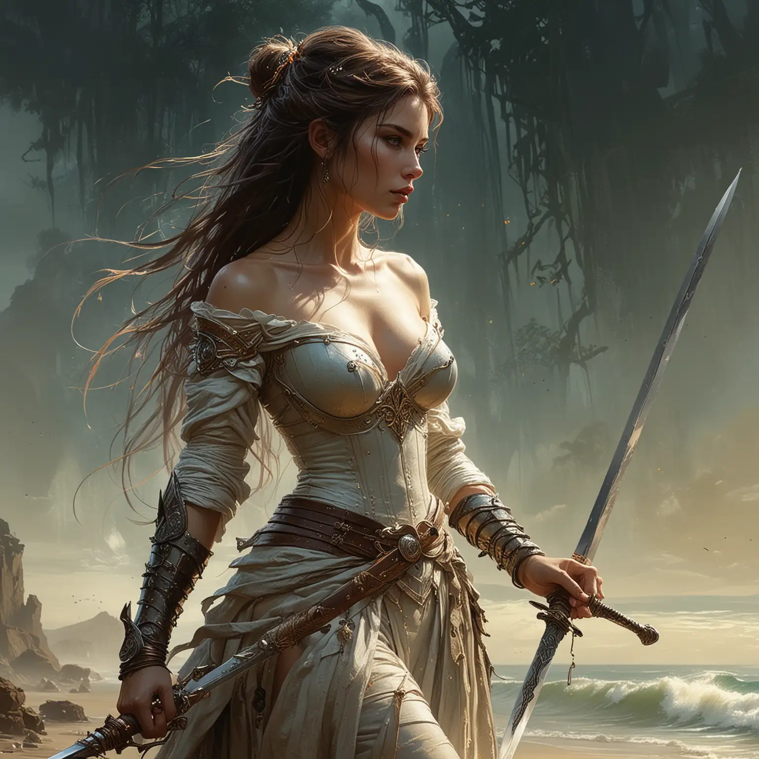 princess holding a sword, by Boris Vallejo, Luis Royo, Van Gogh, Carne Griffiths, Wadim Kashin, Jose Royo, Harrison Fisher, Brian Froud and Jeremy Mann, high fantasy, by kerem beyit, Brom and Greg Rutkowski, high quality award winning masterpiece
