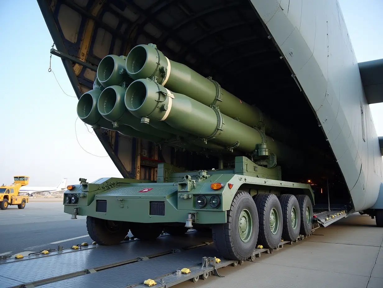 High mobility artillery rocket system transported aboard a transport aircraft