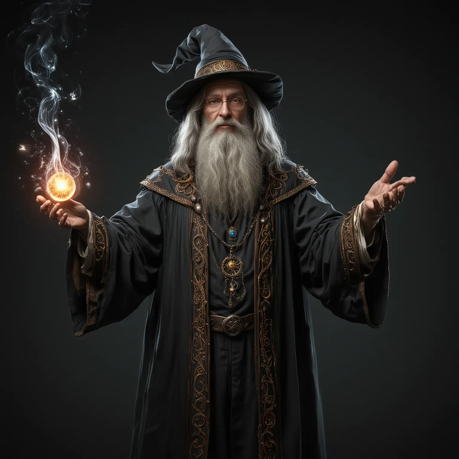 A 40 year old wizard that is proficient in magic, alchemy and technology with a dark background