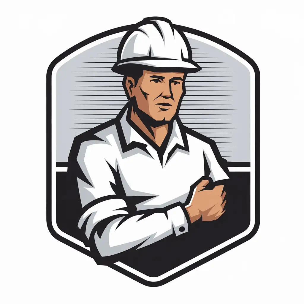 a vector logo design,with the text "A man in a white helmet rolls up the sleeve of his shirt.", main symbol:A man in a white helmet rolls up the sleeve of his shirt.,Moderate,be used in Construction industry,clear background