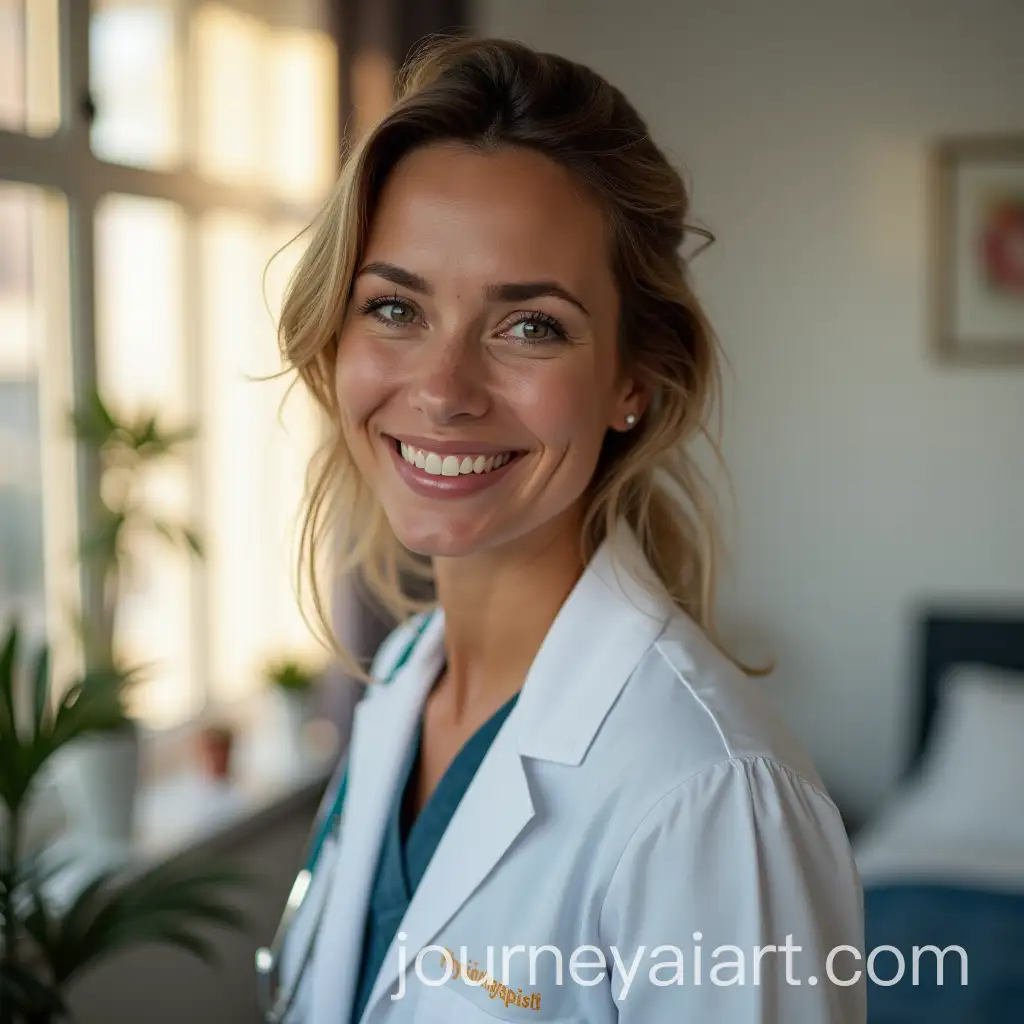 Smiling-Moroccan-Physiotherapist-in-Sunlit-Studio-in-Germany