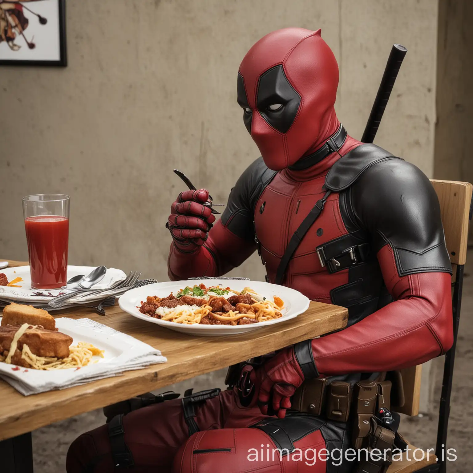 deadpool is enjoying his meal