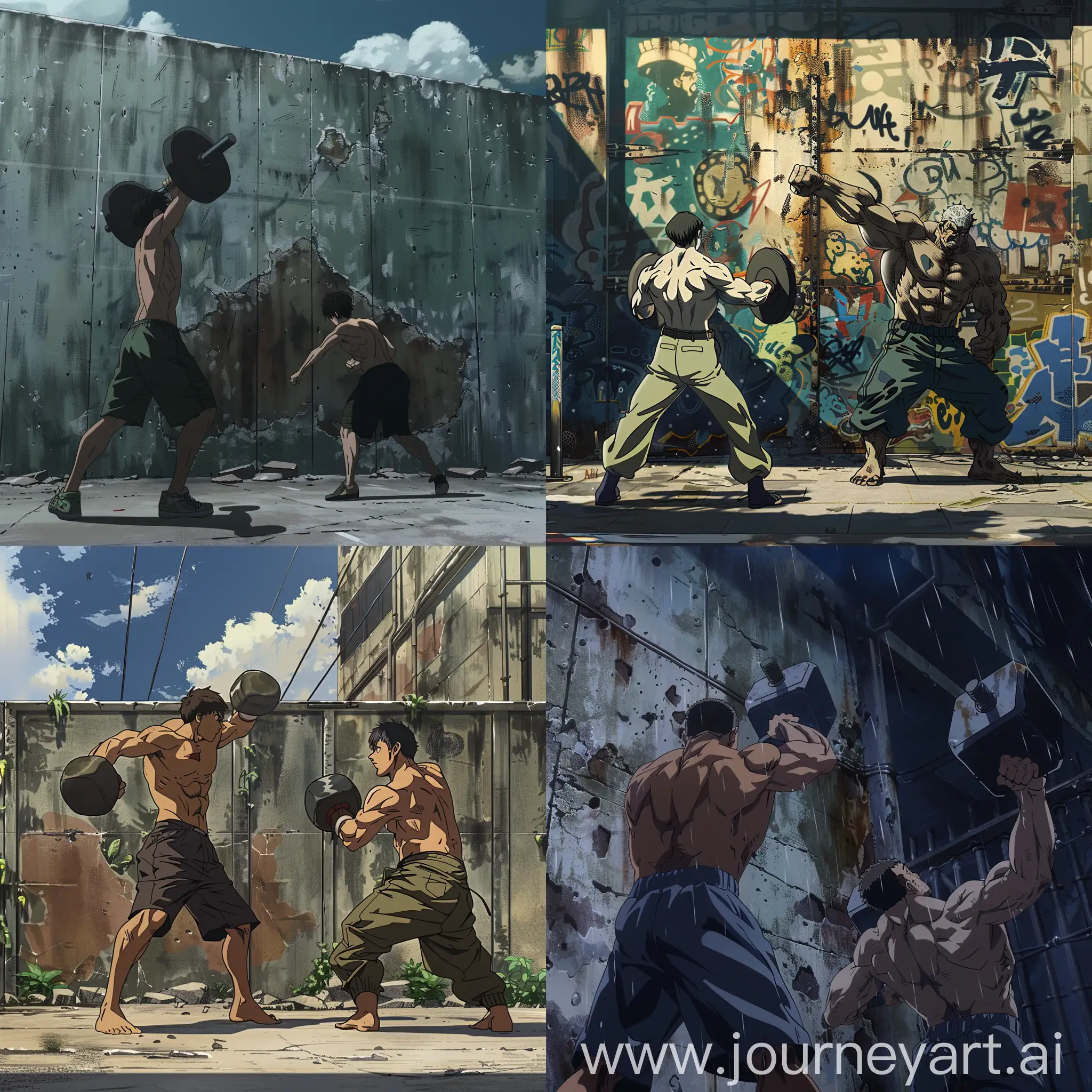 Anime-Street-Fighting-Scene-with-Dumbbell-and-Wall-Press