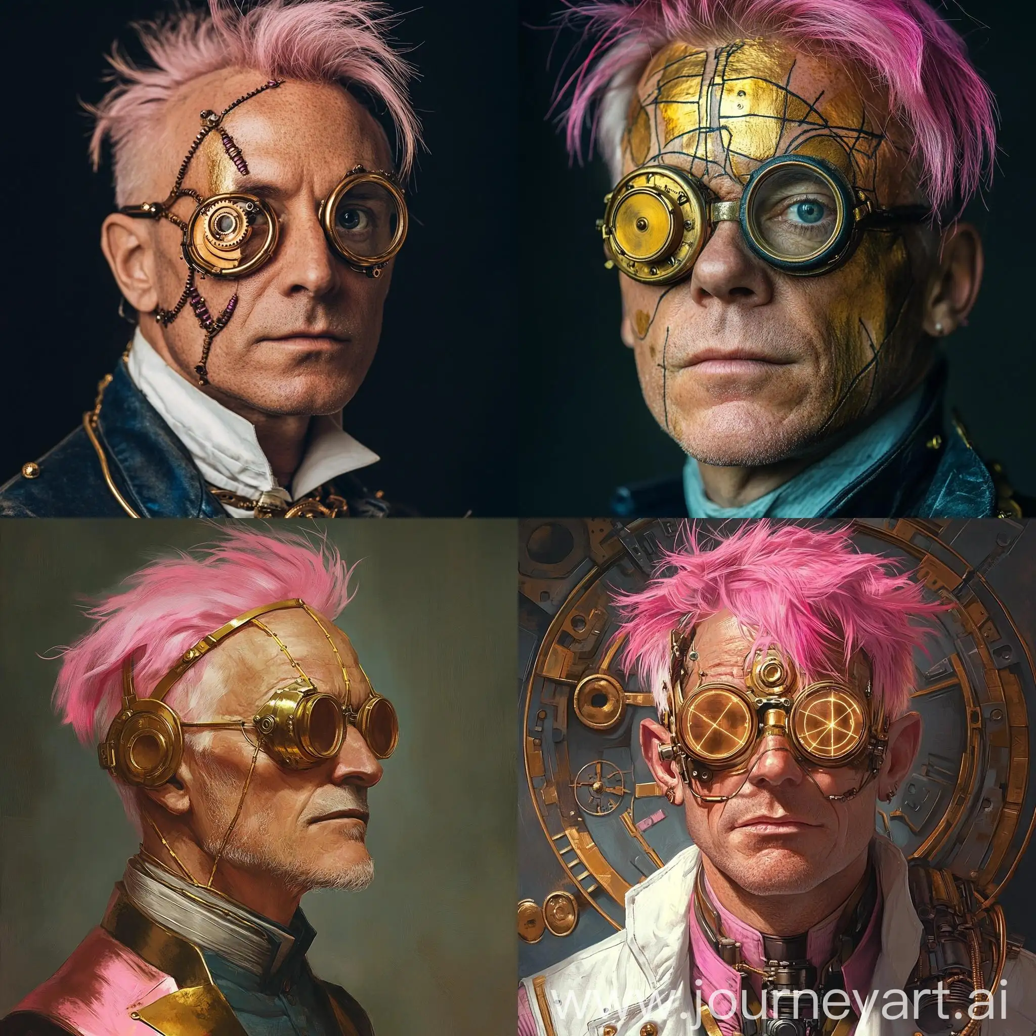 Steampunk-Surgeon-Portrait-with-Pink-Hair-and-Golden-Accents