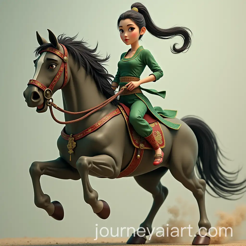 Indonesian-Woman-Riding-Kungfu-Horse-in-Green-Chinese-Tunic-and-GAPLE-FC-Pants