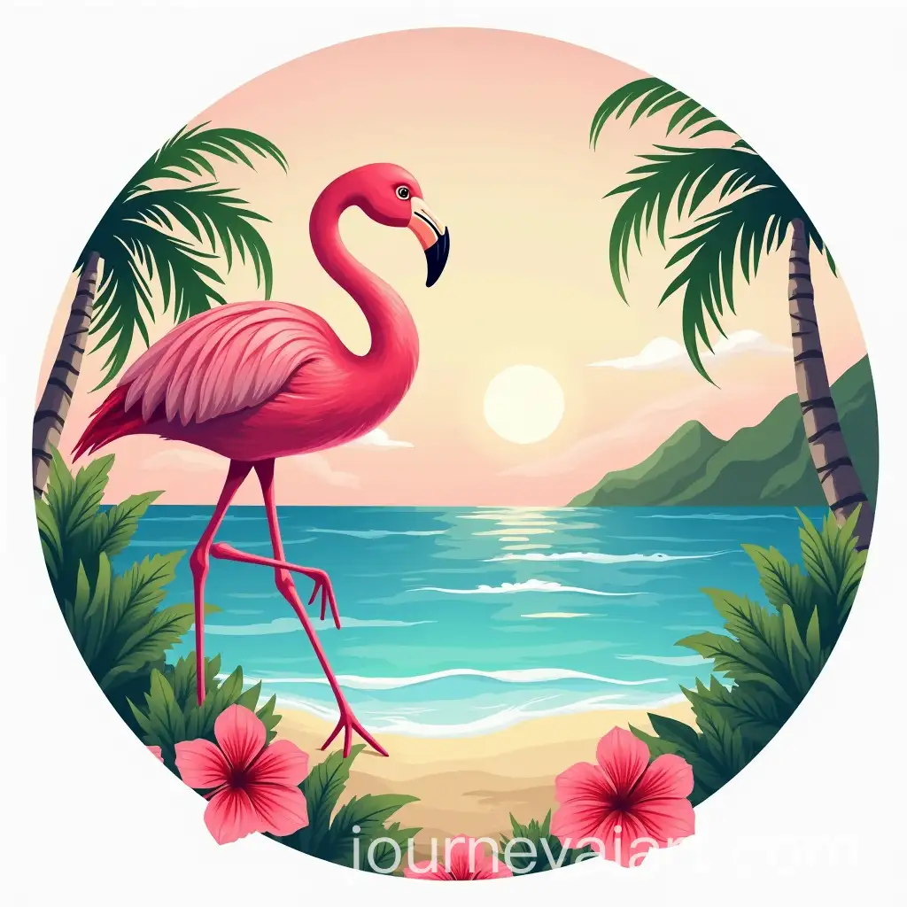 Hawaii-Beach-Party-with-Pink-Flamingo-in-Circular-Design