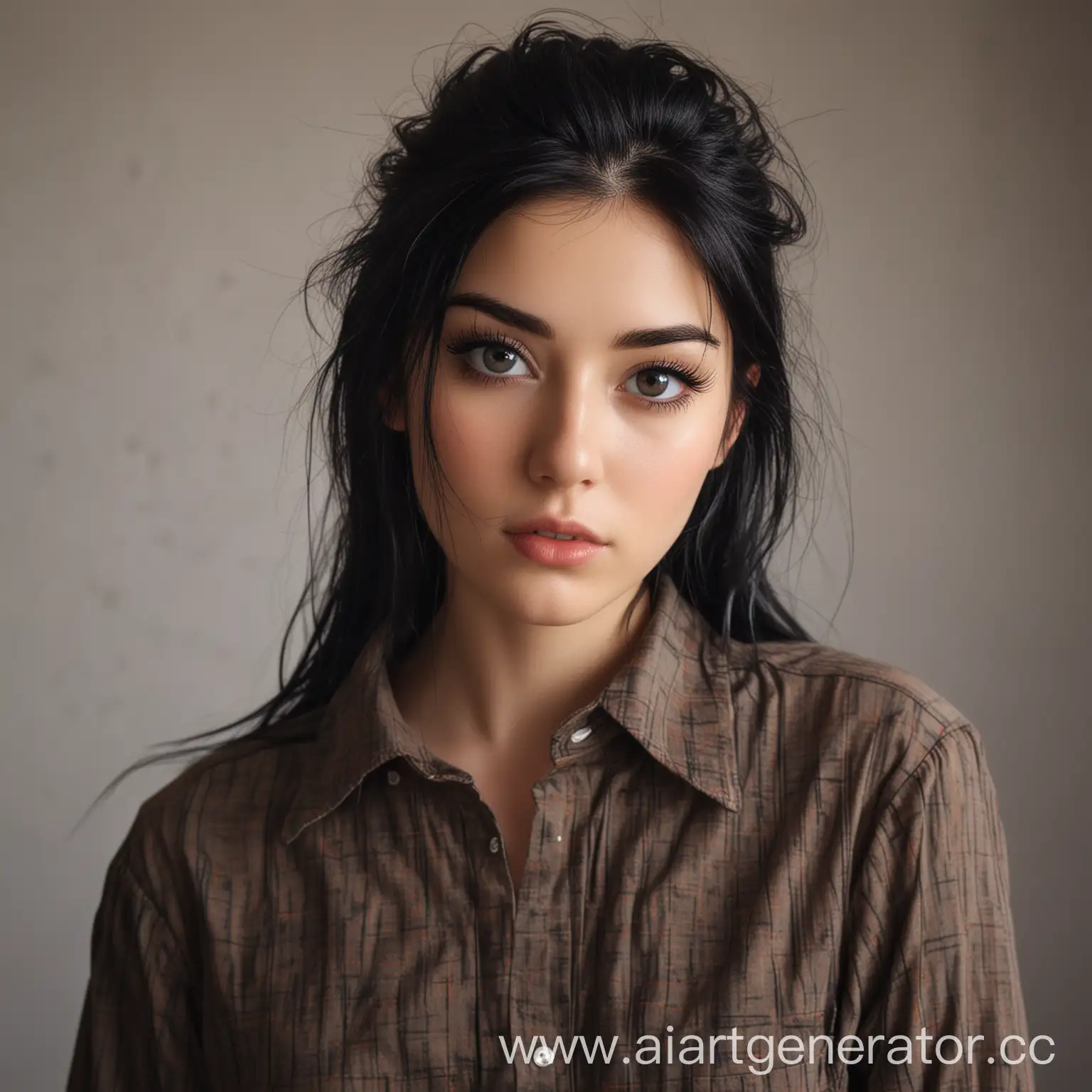 Portrait-of-a-Girl-with-Long-Eyelashes-and-Gathered-Black-Hair