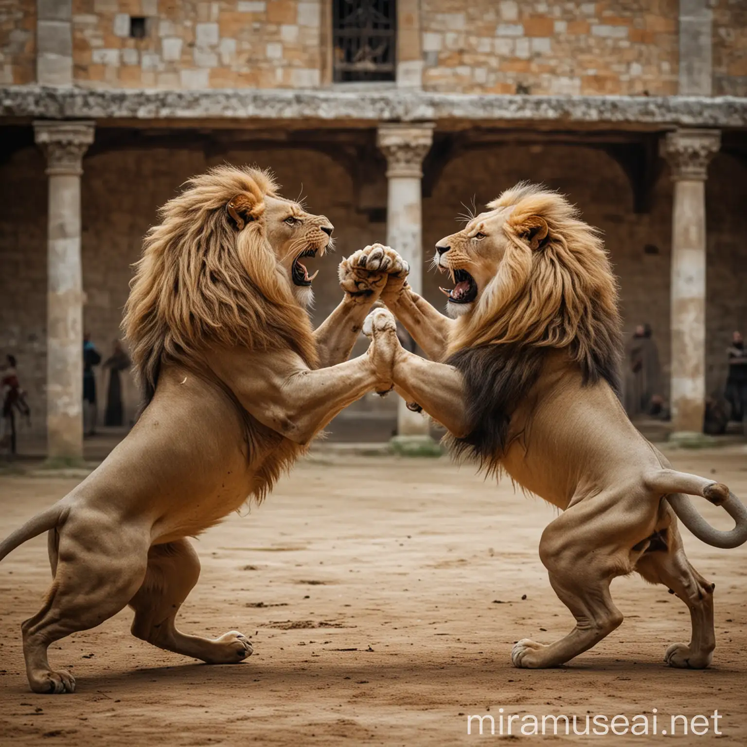 Medieval European Arena Courtly Battle Between Two Lions