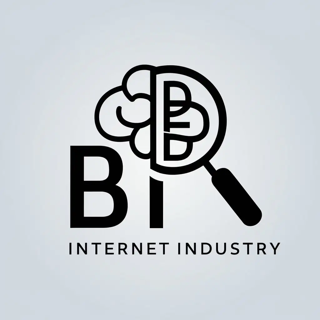 a vector logo design,with the text "BI", main symbol:brain and magnifying glass,Minimalistic,be used in Internet industry,clear background